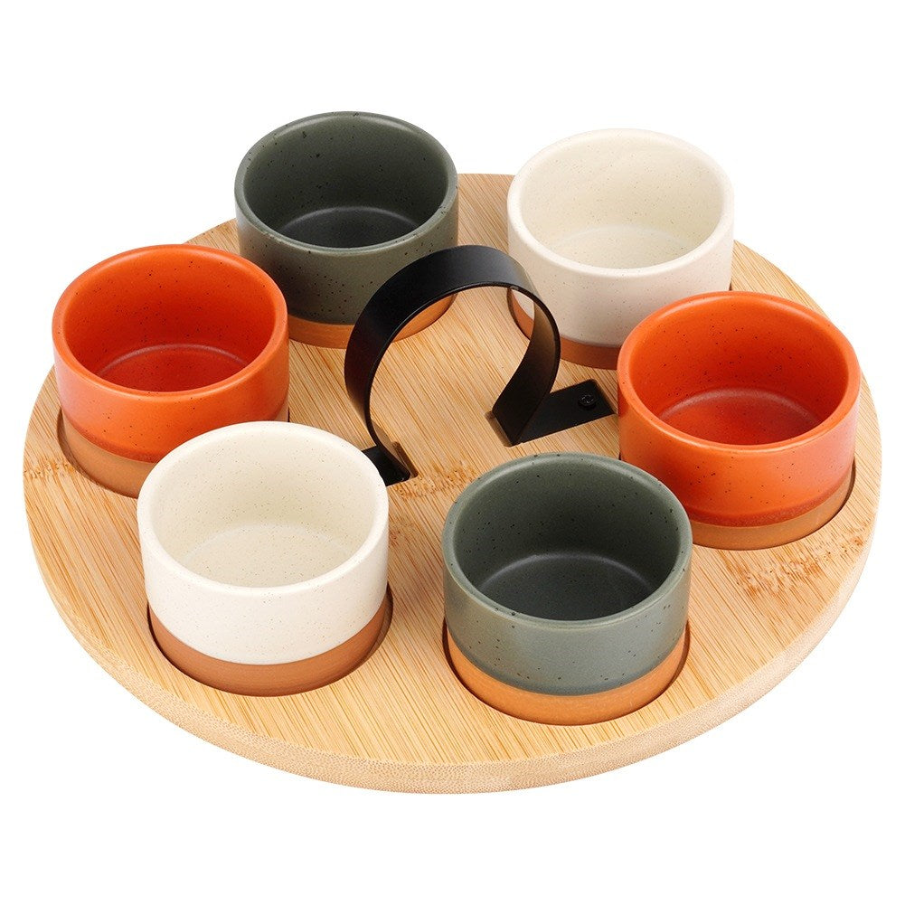 Ceramic snack bowls on a 7-piece tray
