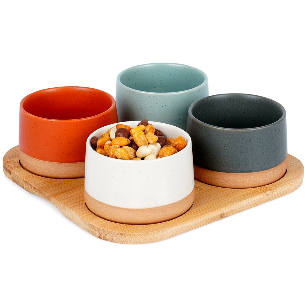 Ceramic snack bowls on tray 22 cm 5 pcs.