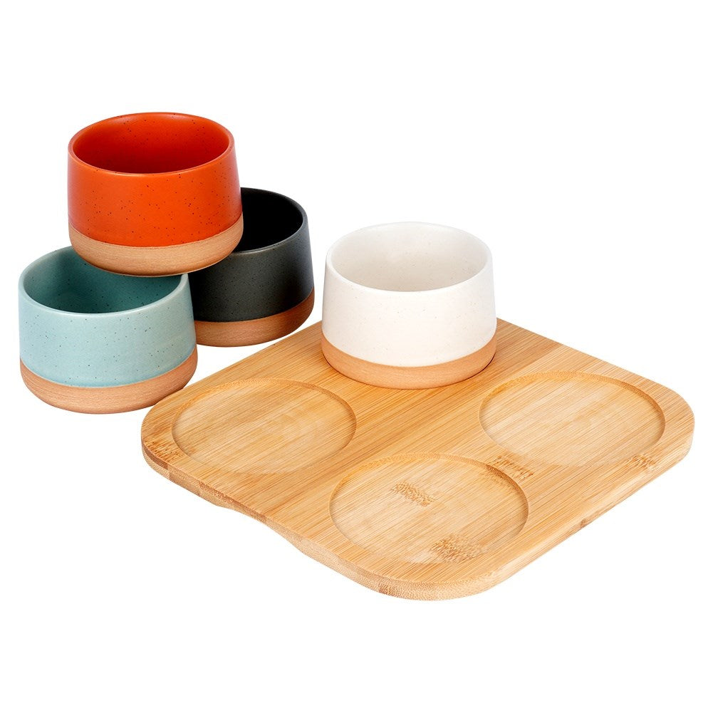 Ceramic snack bowls on tray 22 cm 5 pcs.