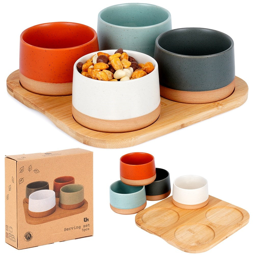 Ceramic snack bowls on tray 22 cm 5 pcs.