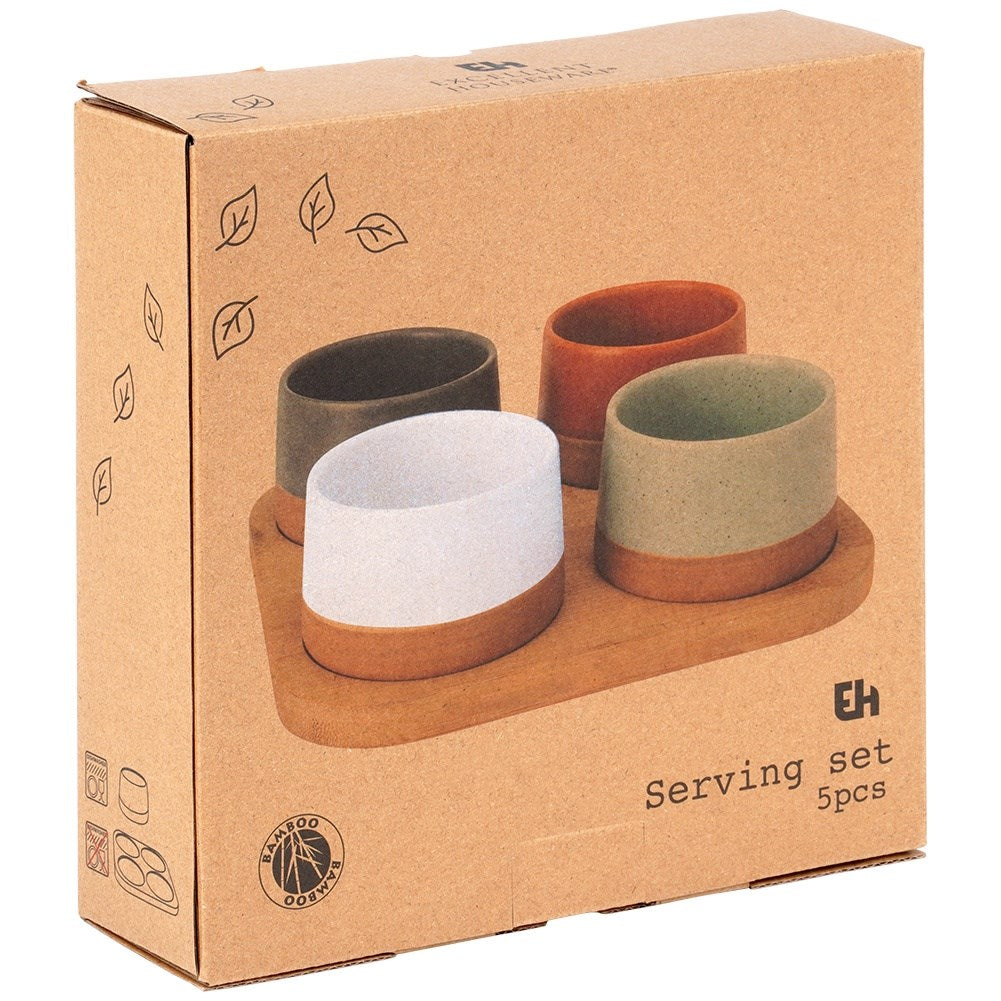 Ceramic snack bowls on tray 22 cm 5 pcs.