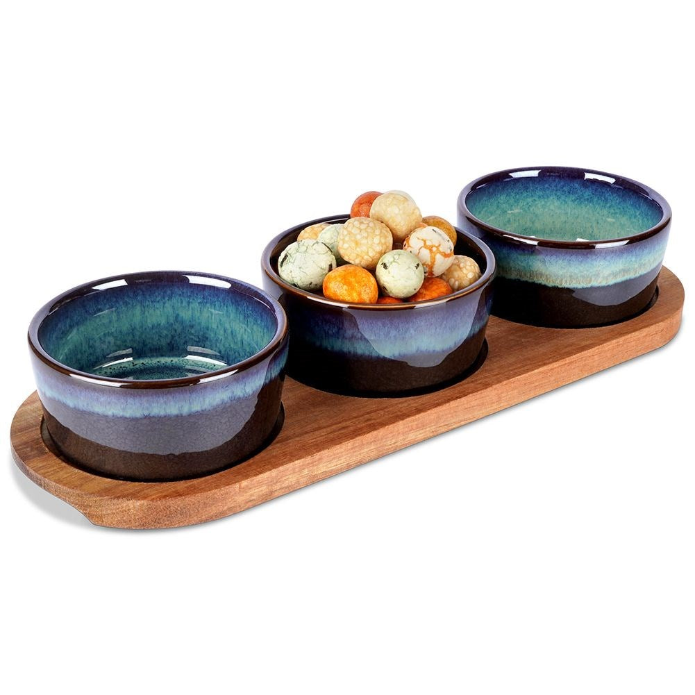 Ceramic snack bowls on tray 29.5 cm 3 pcs.