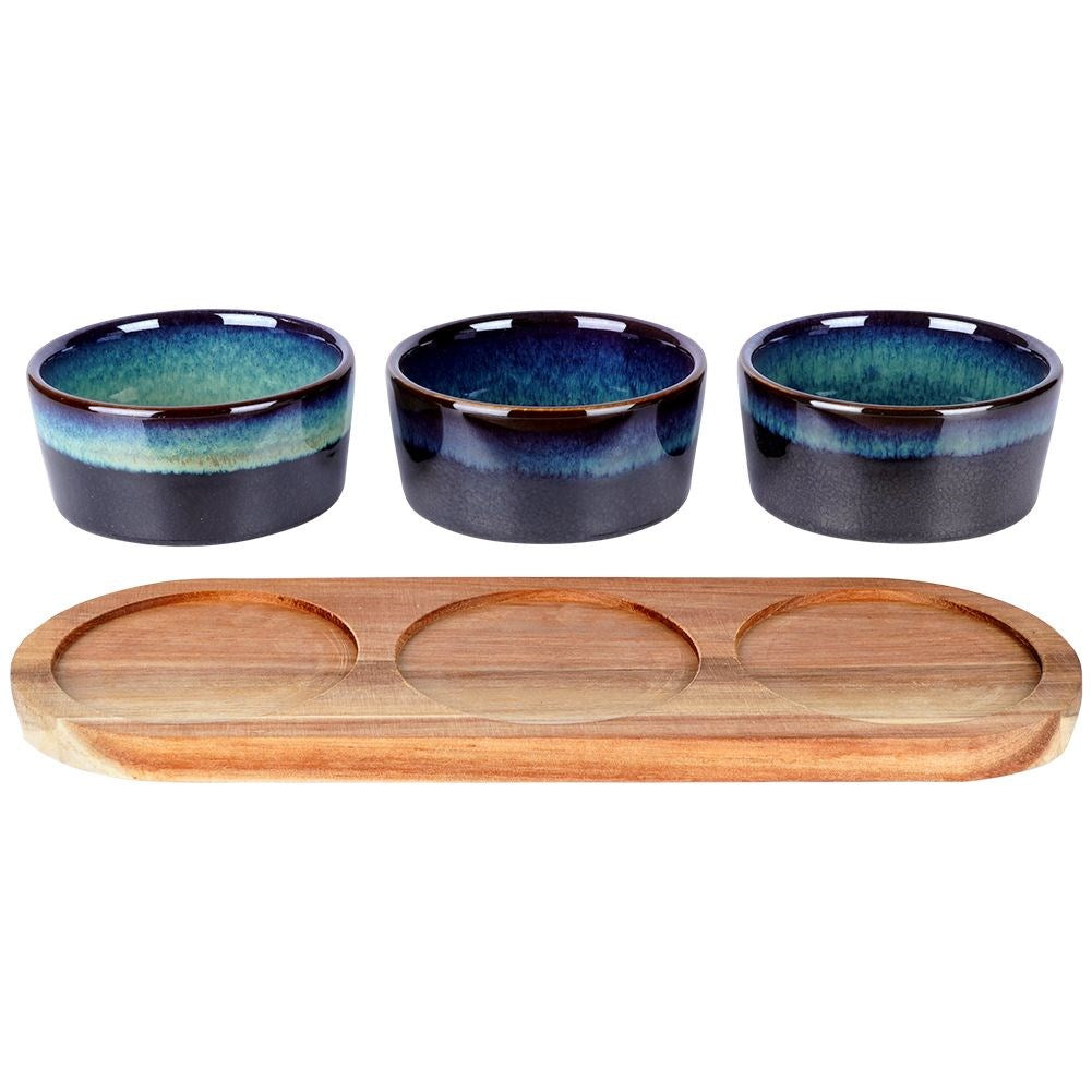 Ceramic snack bowls on tray 29.5 cm 3 pcs.