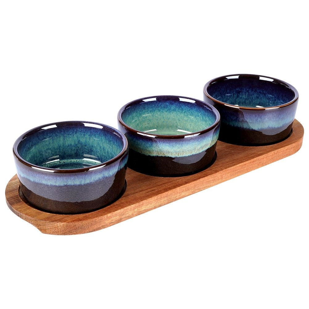 Ceramic snack bowls on tray 29.5 cm 3 pcs.