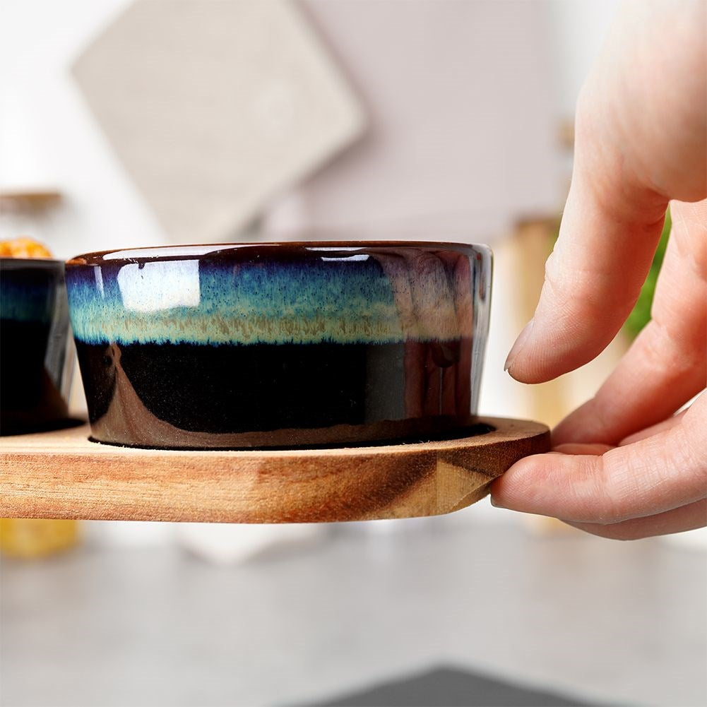 Ceramic snack bowls on tray 29.5 cm 3 pcs.