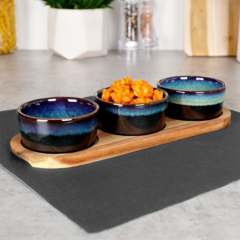 Ceramic snack bowls on tray 29.5 cm 3 pcs.