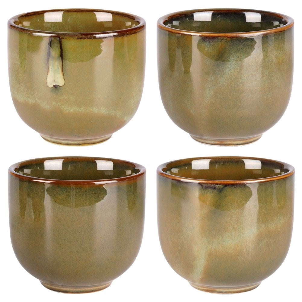 Ceramic teapot with four bowl-shaped cups