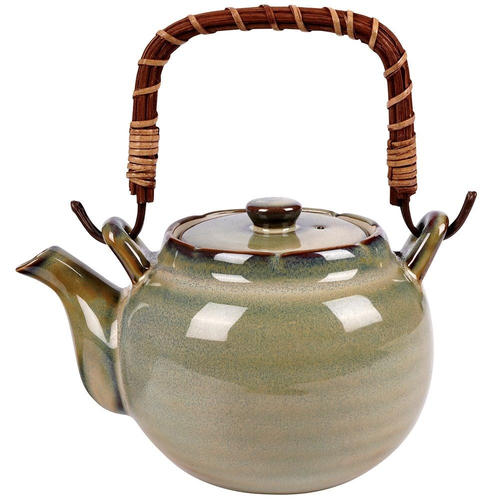 Ceramic teapot with four bowl-shaped cups