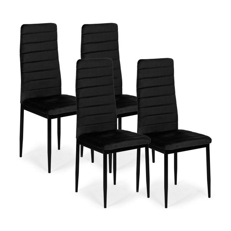 Chairs with Contoured Backrest - BLACK VELVET - Set of 4