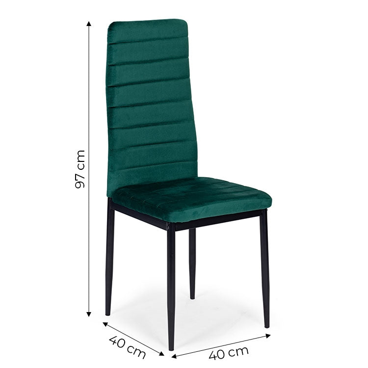 Chairs with Contoured Backrest - GREEN VELVET - Set of 4