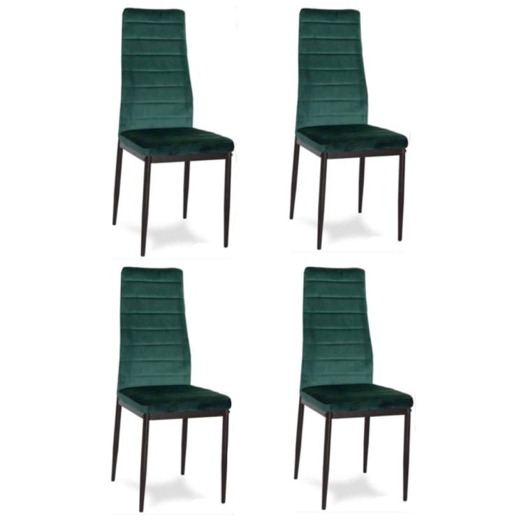 Chairs with Contoured Backrest - GREEN VELVET - Set of 4