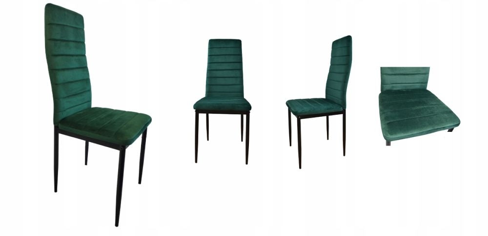 Chairs with Contoured Backrest - GREEN VELVET - Set of 4