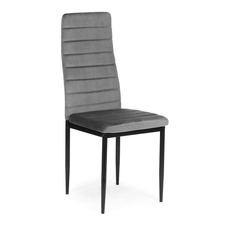 Chairs with Contoured Backrest - GREY VELVET - Set of 4