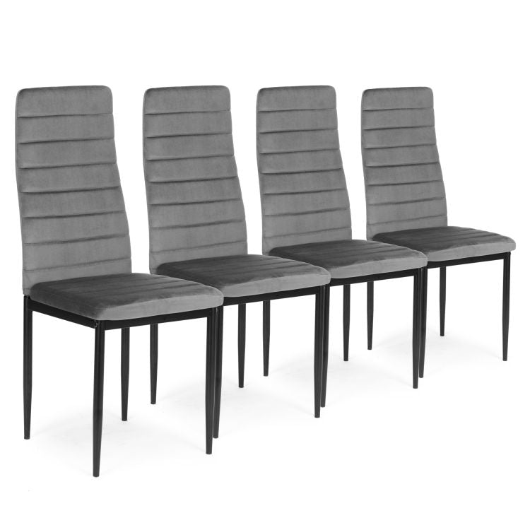 Chairs with Contoured Backrest - GREY VELVET - Set of 4