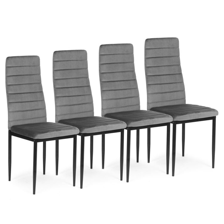 Chairs with Contoured Backrest - GREY VELVET - Set of 4