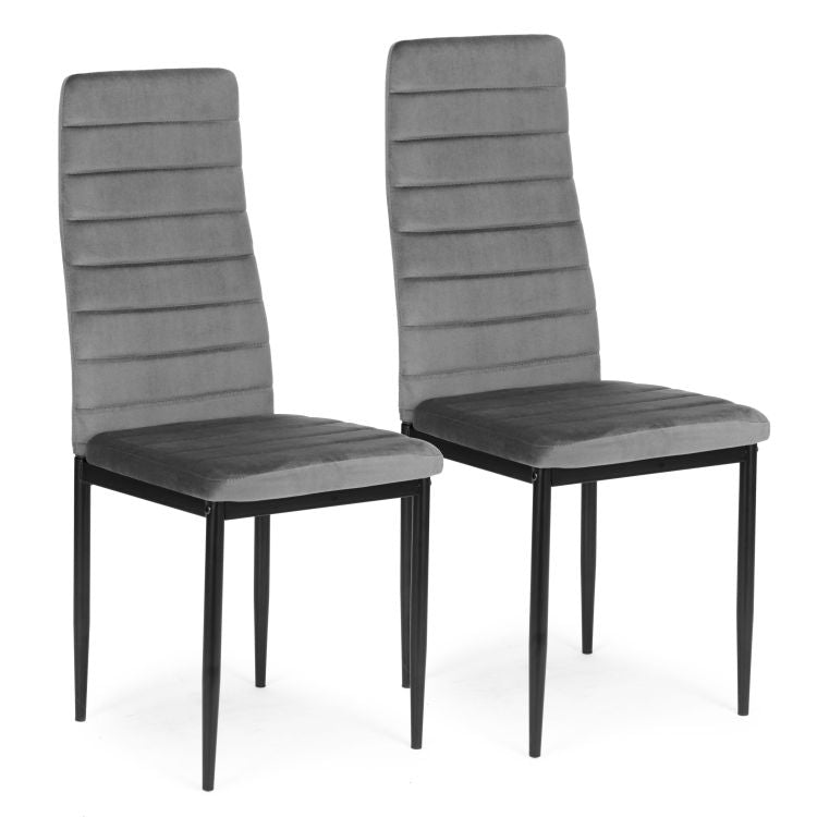 Chairs with Contoured Backrest - GREY VELVET - Set of 4