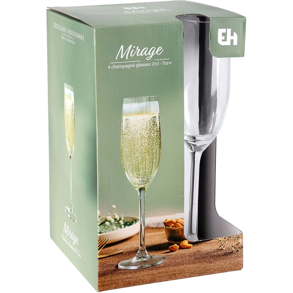 Champagne Flutes Set, 210ml, Glass, Dishwasher Safe