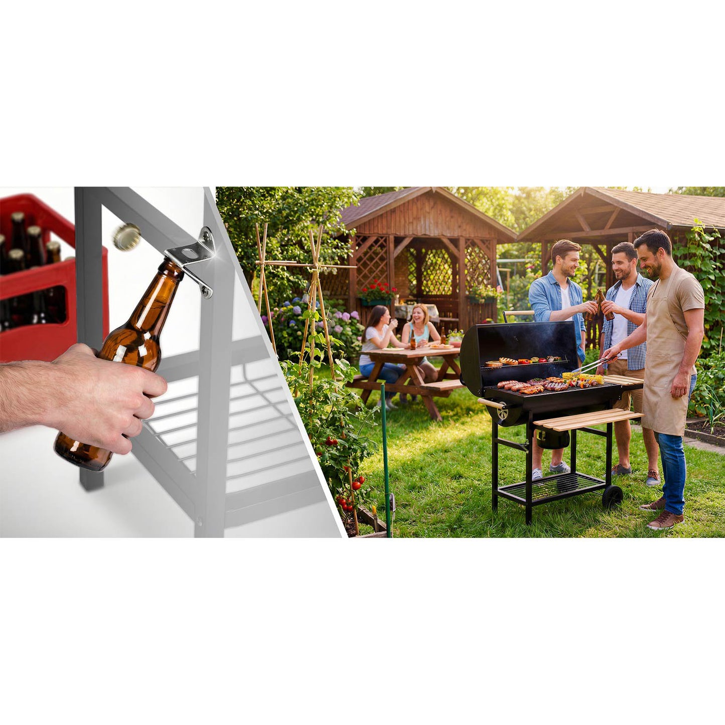Charcoal Barrel Grill with Chimney, Thermometer, Shelves