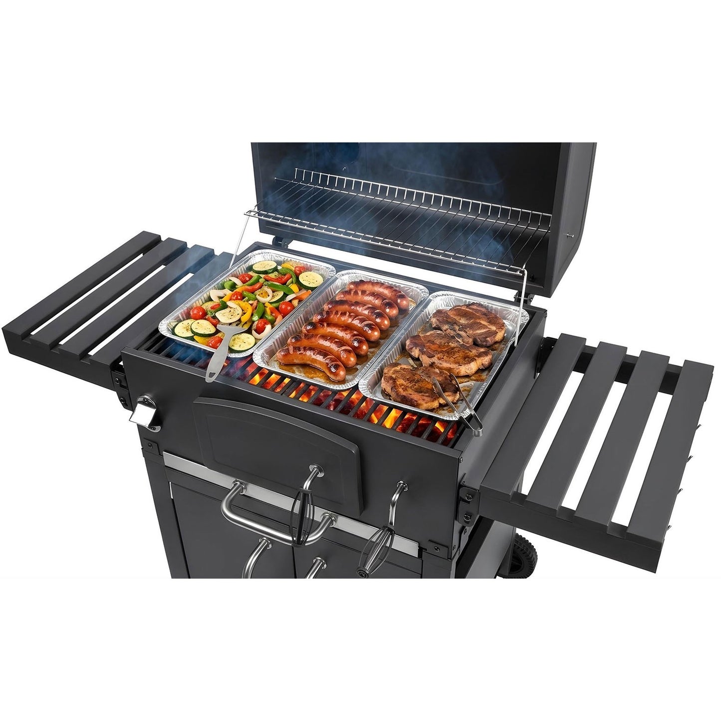Charcoal Grill with Chimney, Cast Iron Grate, Thermometer