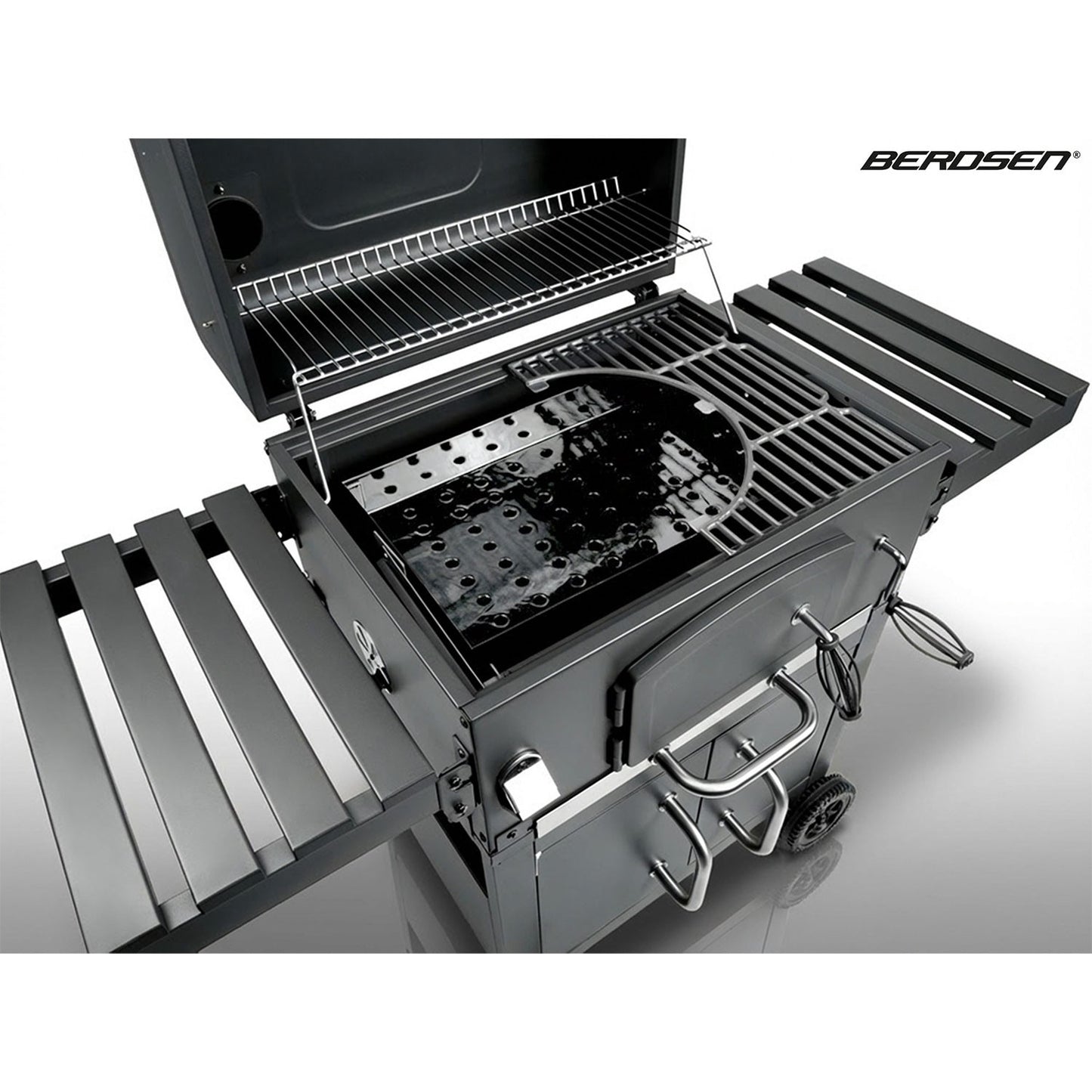 Charcoal Grill with Chimney, Cast Iron Grate, Thermometer