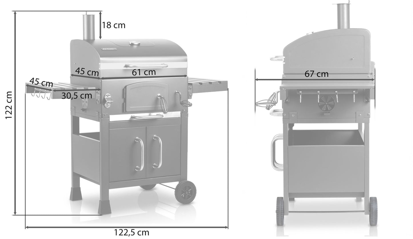 Charcoal Grill with Chimney, Cast Iron Grate, Thermometer