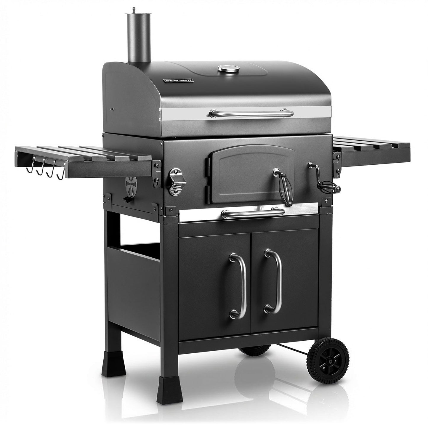 Charcoal Grill with Chimney, Cast Iron Grate, Thermometer