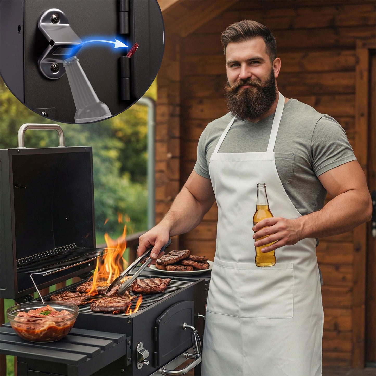 Charcoal Grill with Chimney, Cast Iron Grate, Thermometer