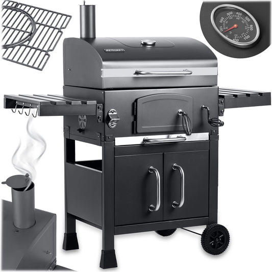 Charcoal Grill with Chimney, Cast Iron Grate, Thermometer
