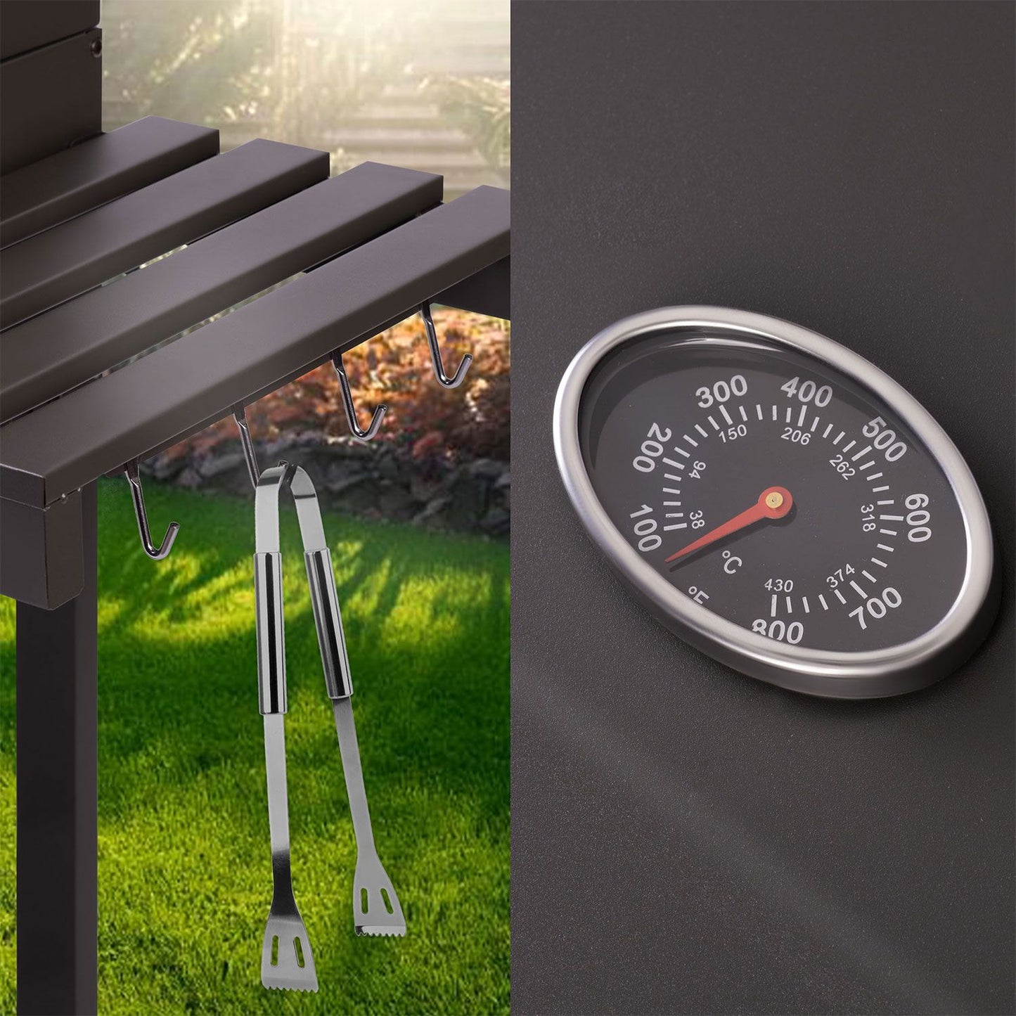 Charcoal Grill with Chimney, Cast Iron Grate, Thermometer