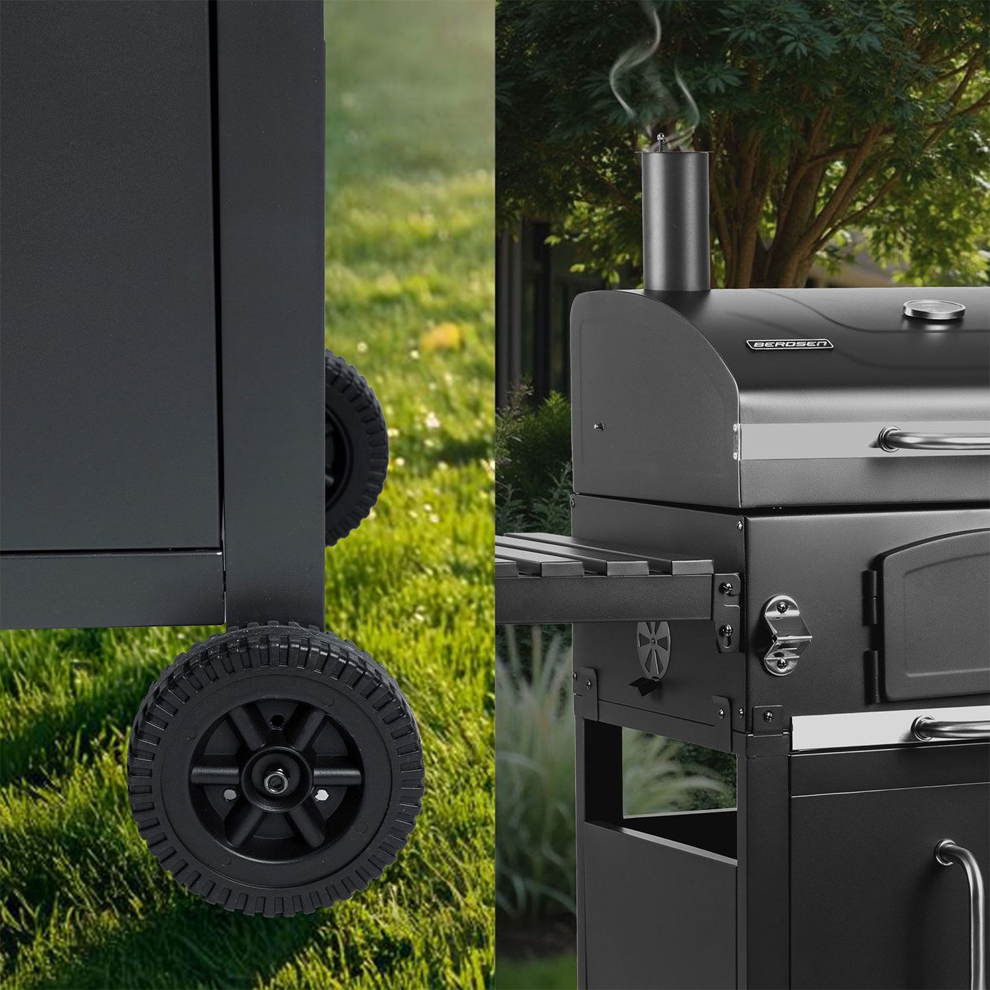 Charcoal Grill with Chimney, Cast Iron Grate, Thermometer