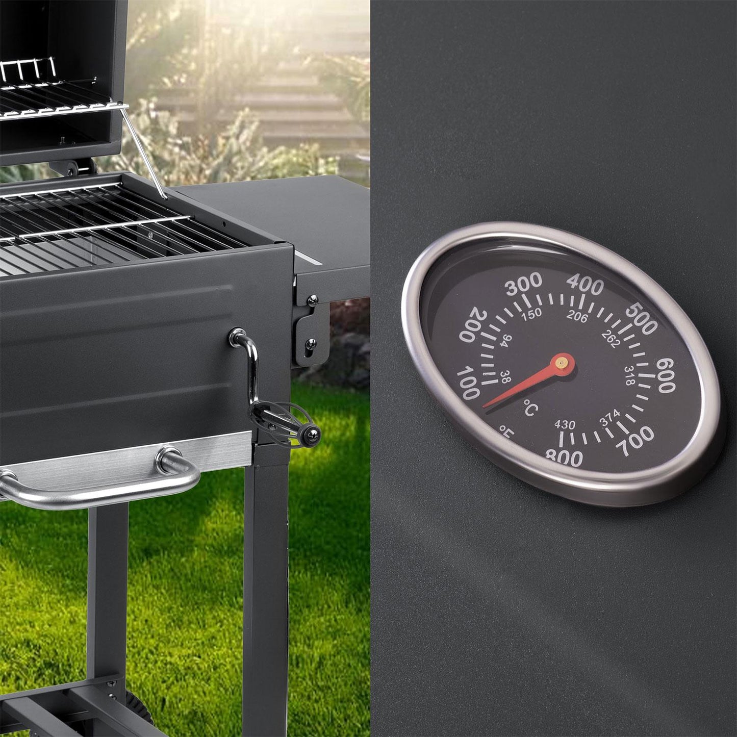 Charcoal Grill with Thermometer and Adjustable Grate