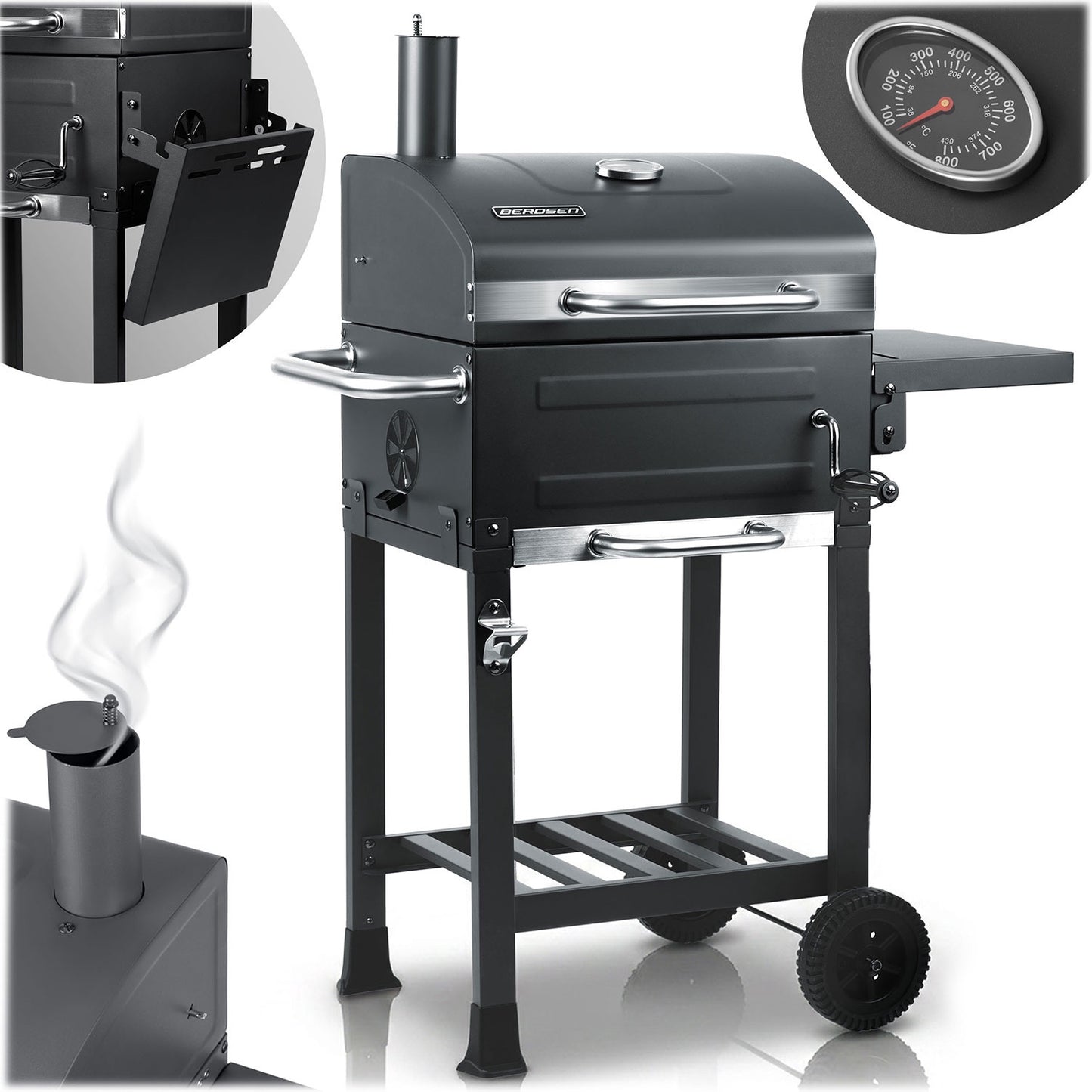 Charcoal Grill with Thermometer and Adjustable Grate