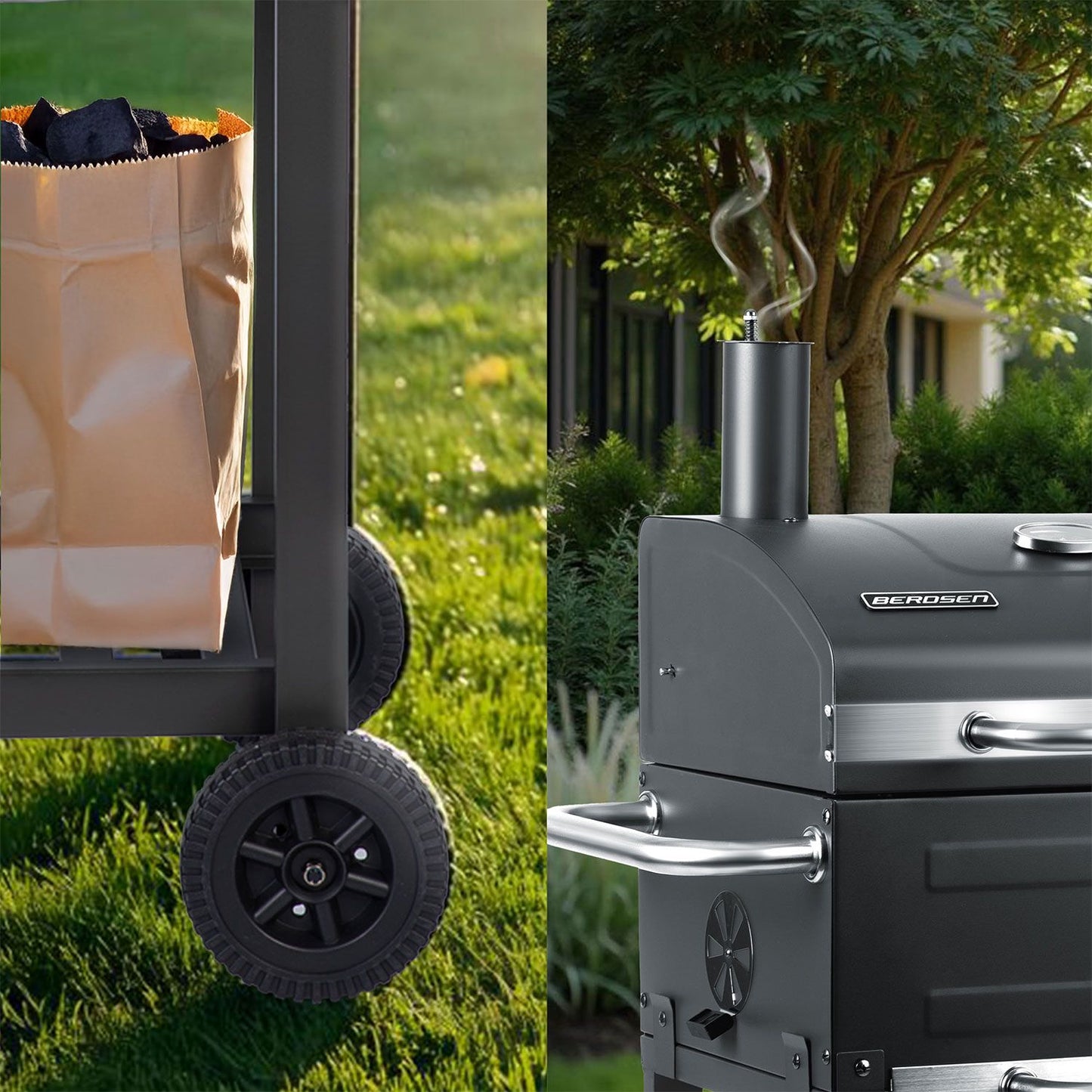 Charcoal Grill with Thermometer and Adjustable Grate