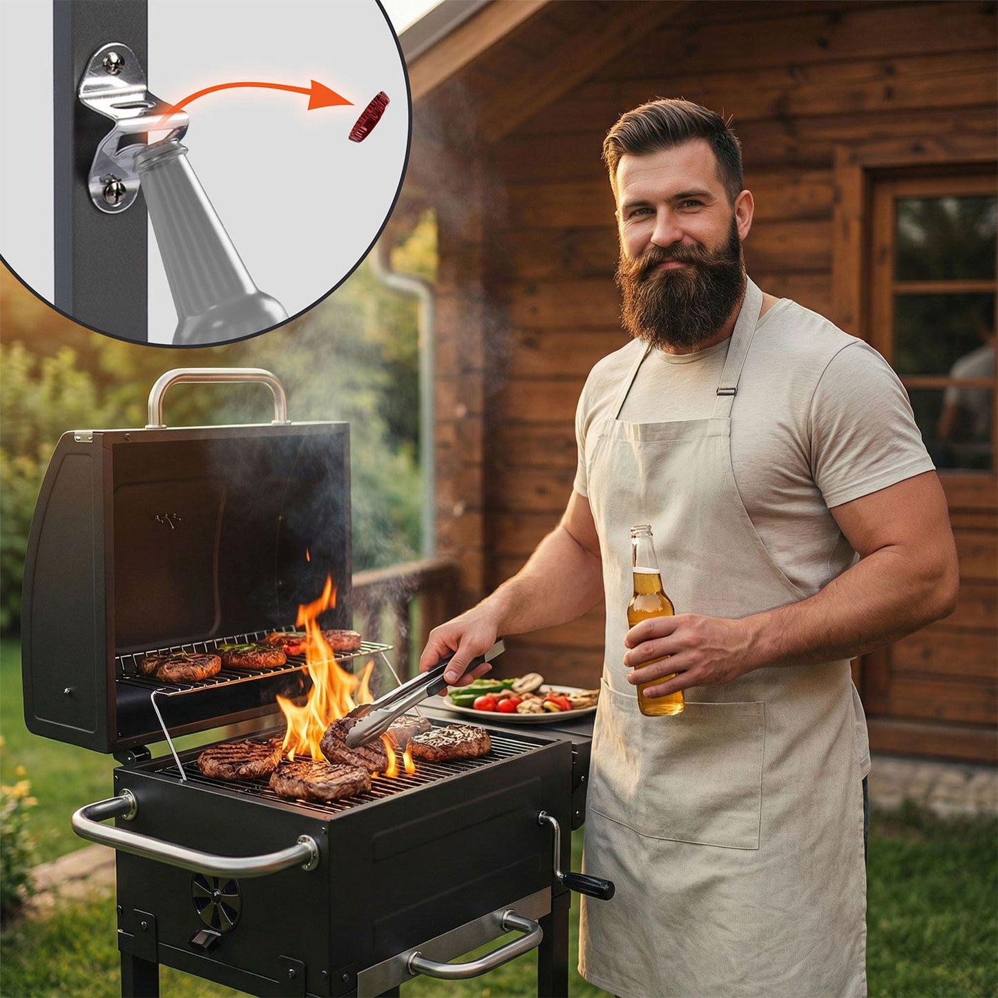 Charcoal Grill with Thermometer and Adjustable Grate