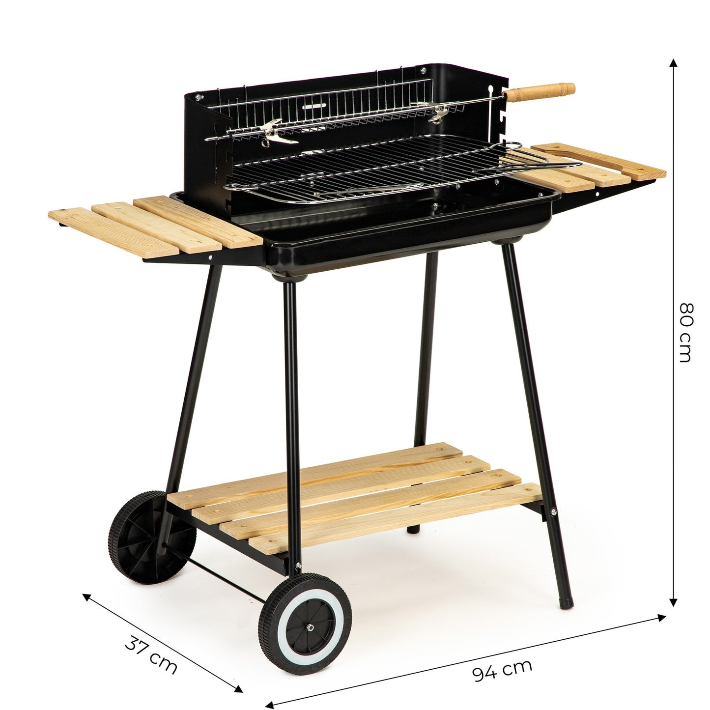Charcoal garden grill with adjustable shelves and 2 portable grates