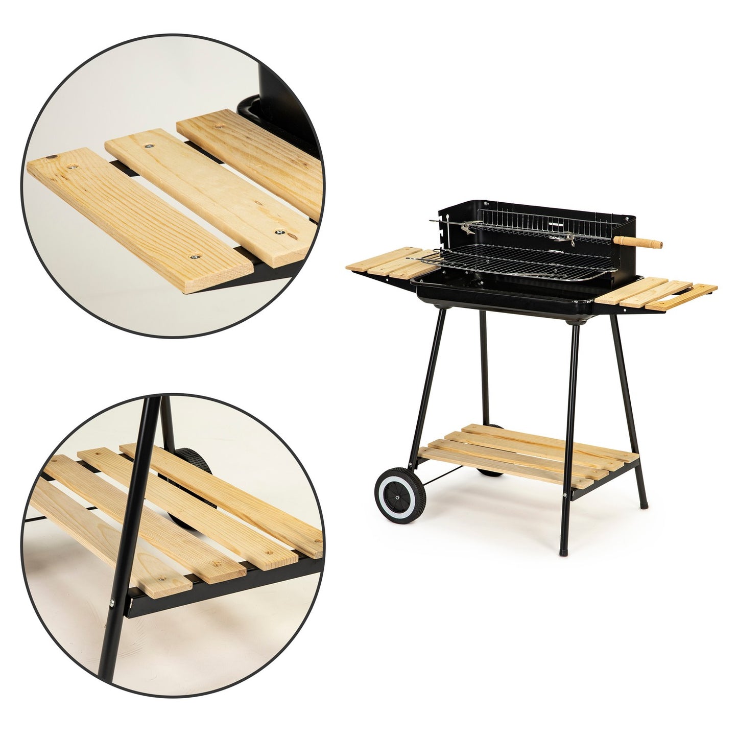 Charcoal garden grill with adjustable shelves and 2 portable grates