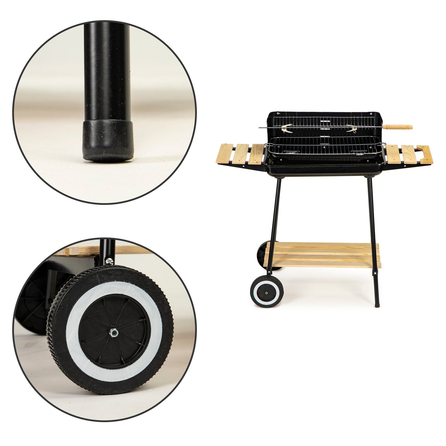 Charcoal garden grill with adjustable shelves and 2 portable grates