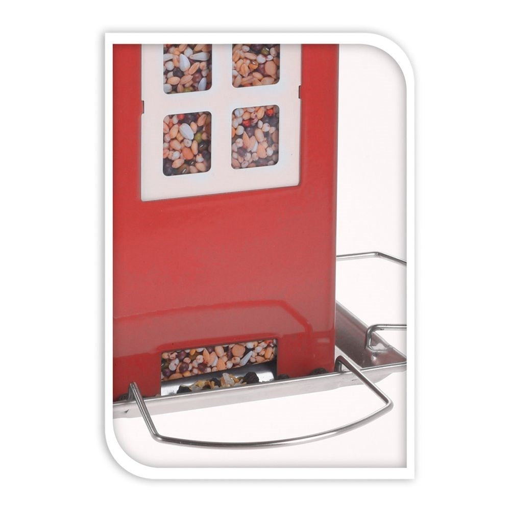 Charming red metal birdhouse with four seats