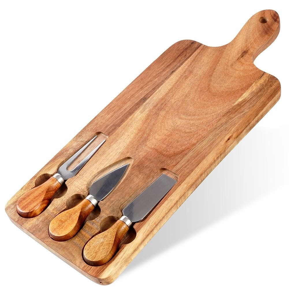 Cheese tray in high-quality acacia wood with knives