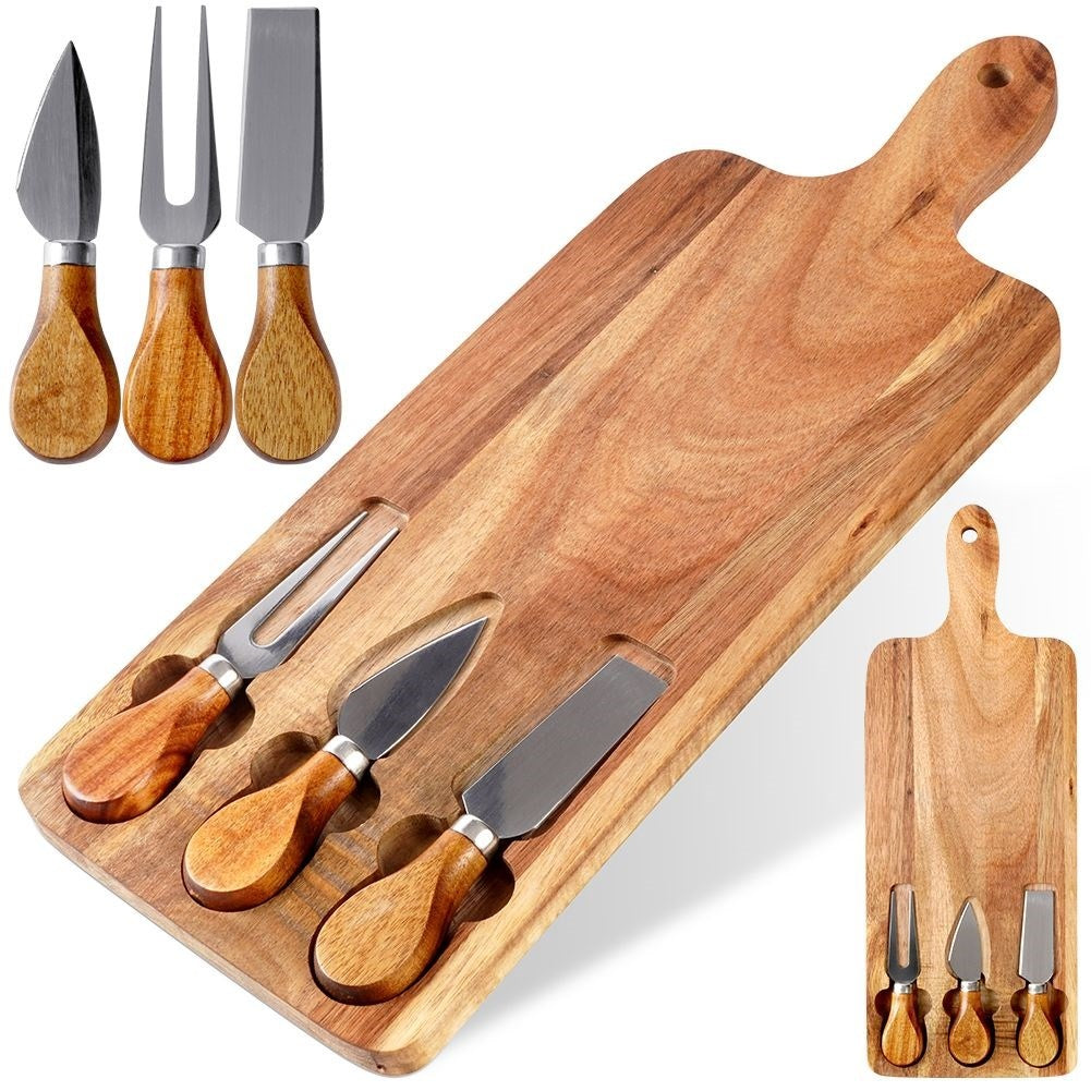 Cheese tray in high-quality acacia wood with knives