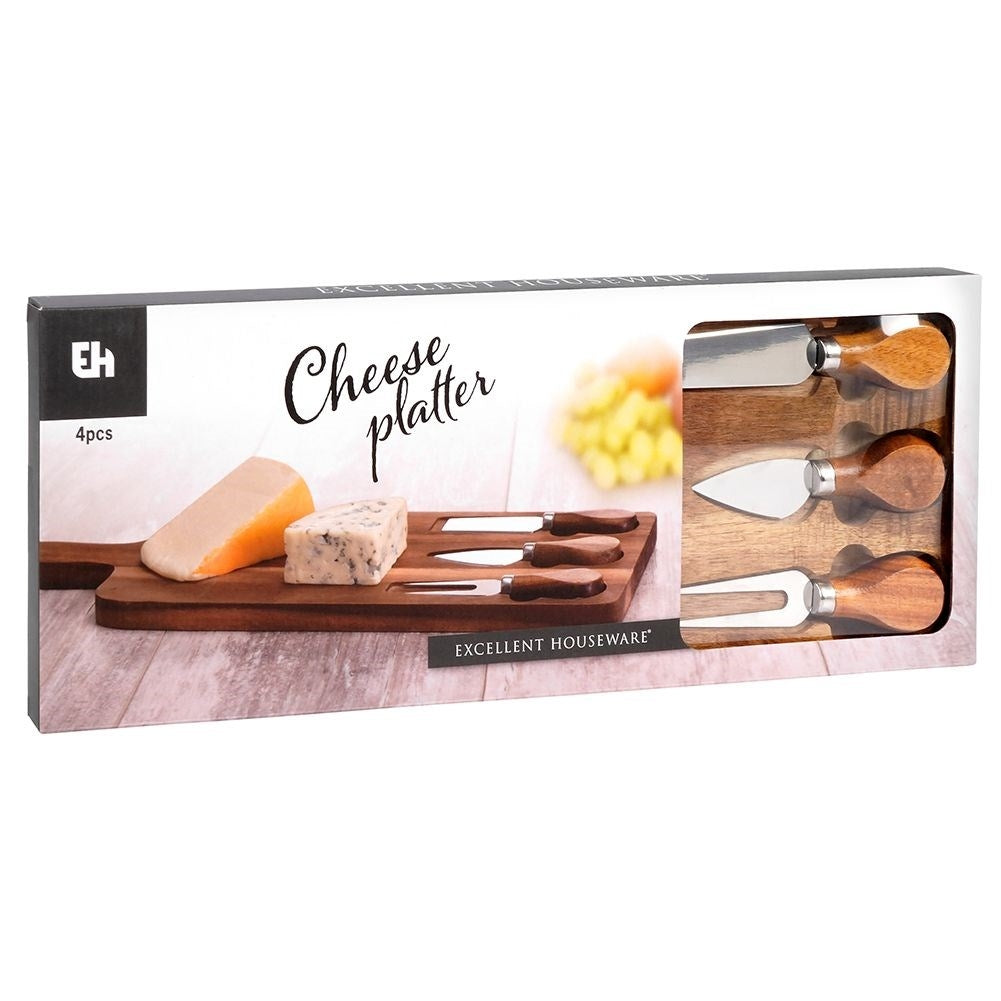 Cheese tray in high-quality acacia wood with knives