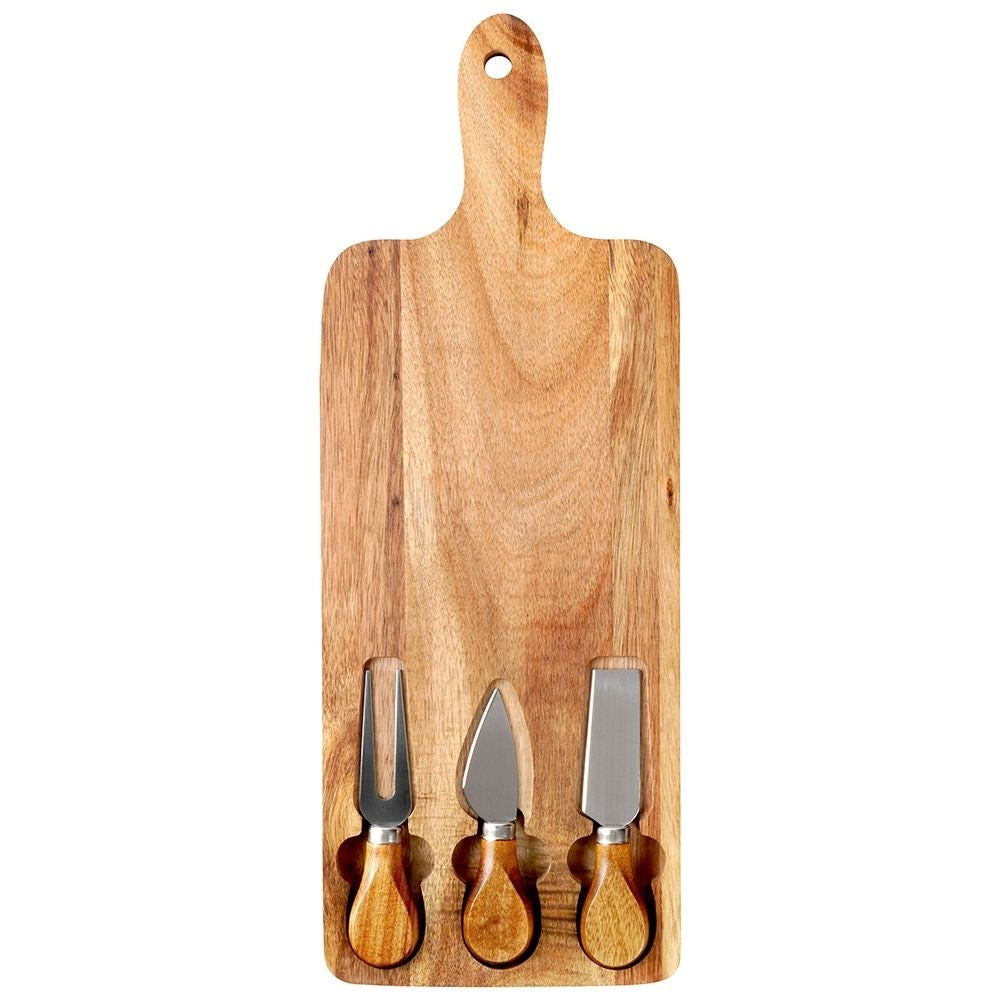 Cheese tray in high-quality acacia wood with knives