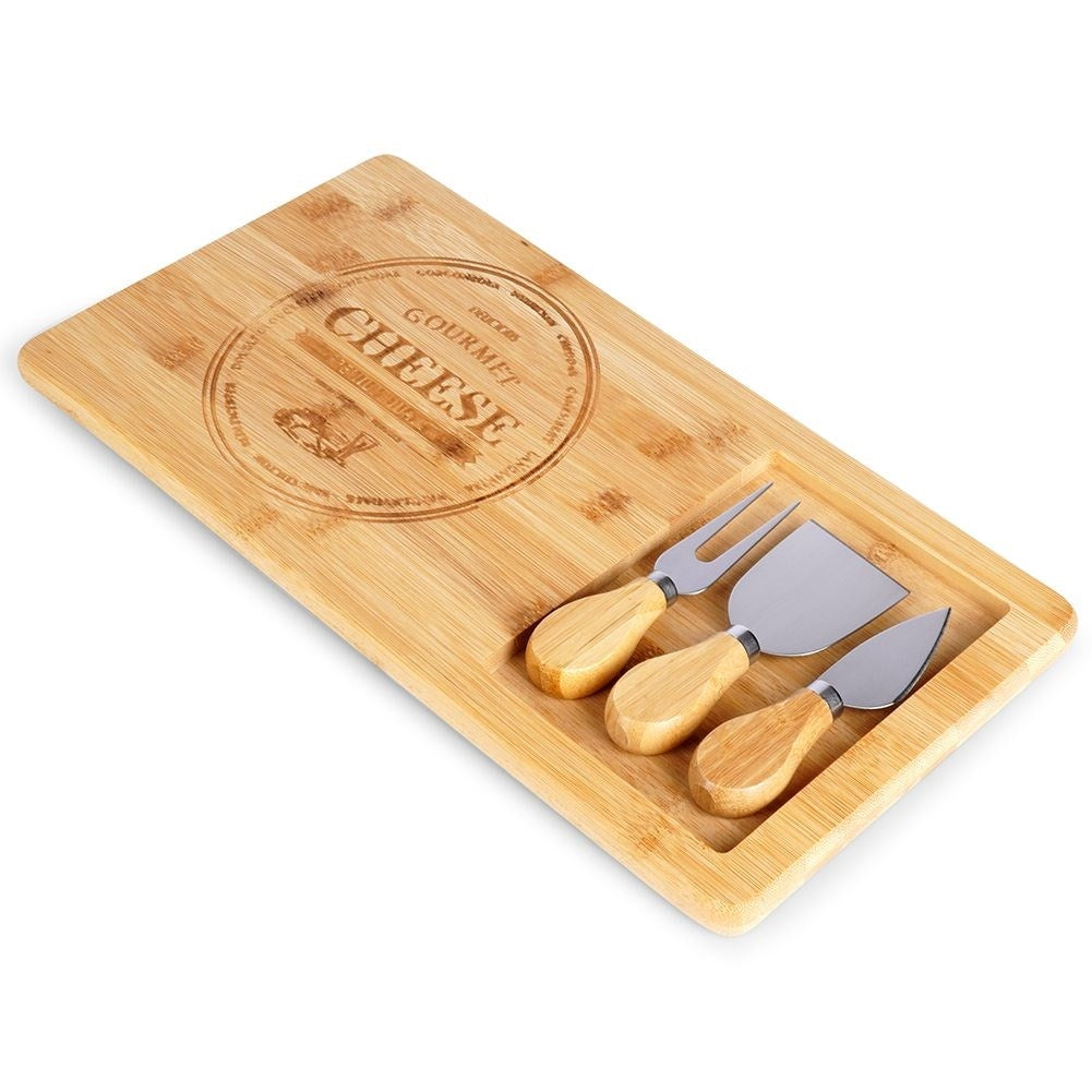 Cheese tray with accessories in bamboo and stainless steel