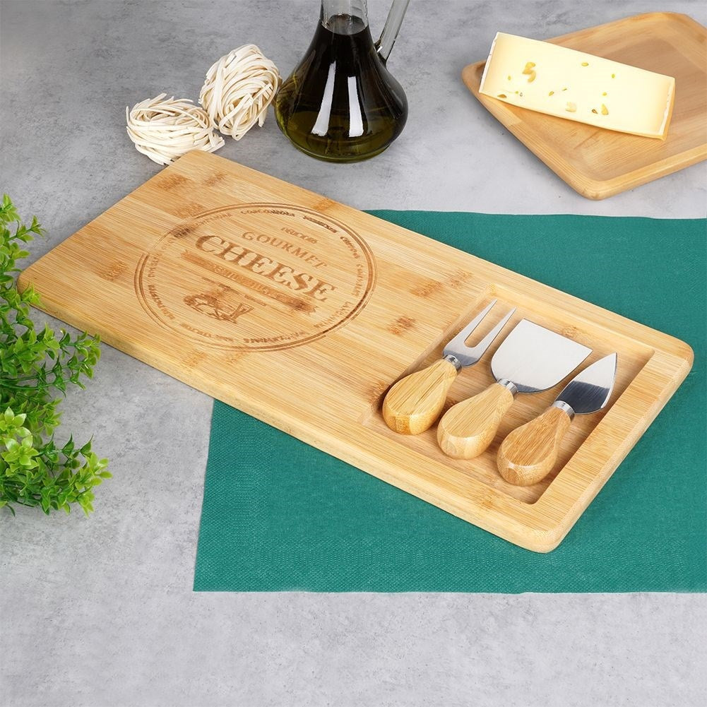 Cheese tray with accessories in bamboo and stainless steel