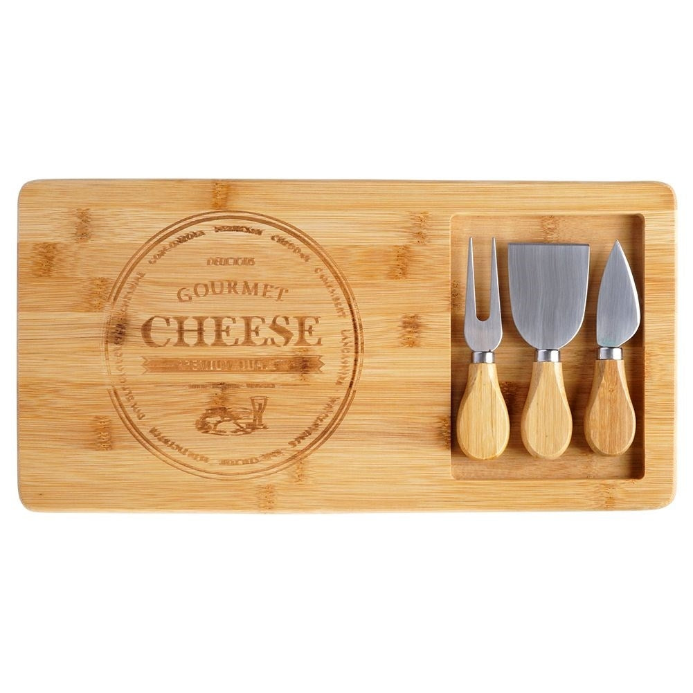 Cheese tray with accessories in bamboo and stainless steel