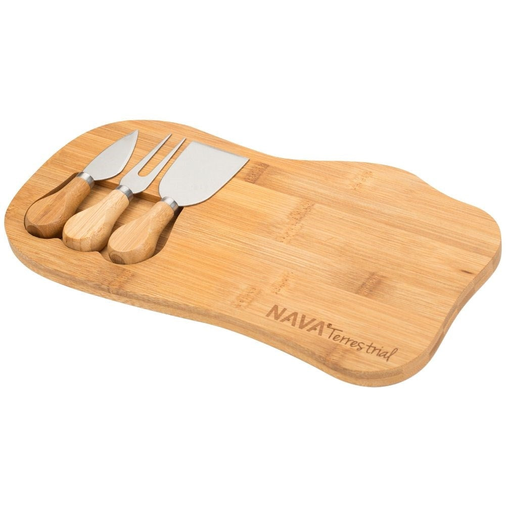 Cheese tray with bamboo cutting board and stainless accessories