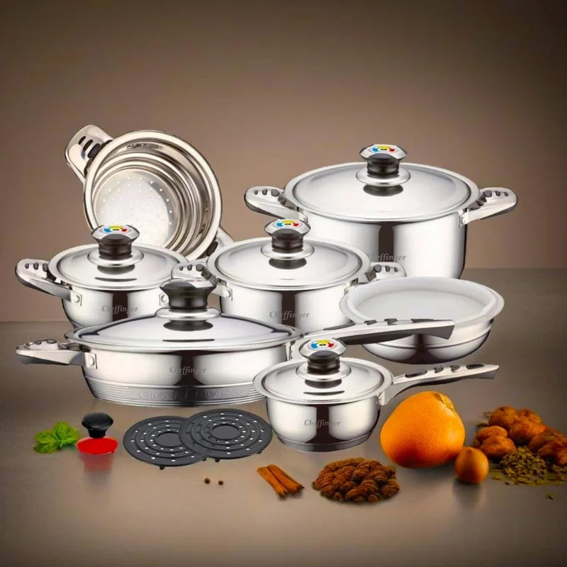 Cheffinger CF-1600S: 16 Pieces Stainless Steel (Inox) Cookware Set