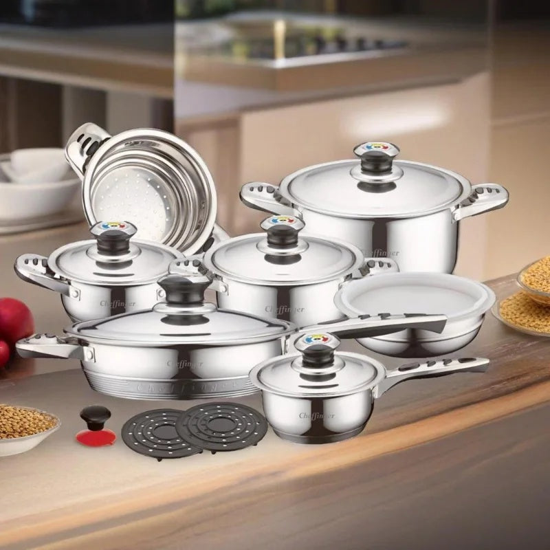 Cheffinger CF-1600S: 16 Pieces Stainless Steel (Inox) Cookware Set