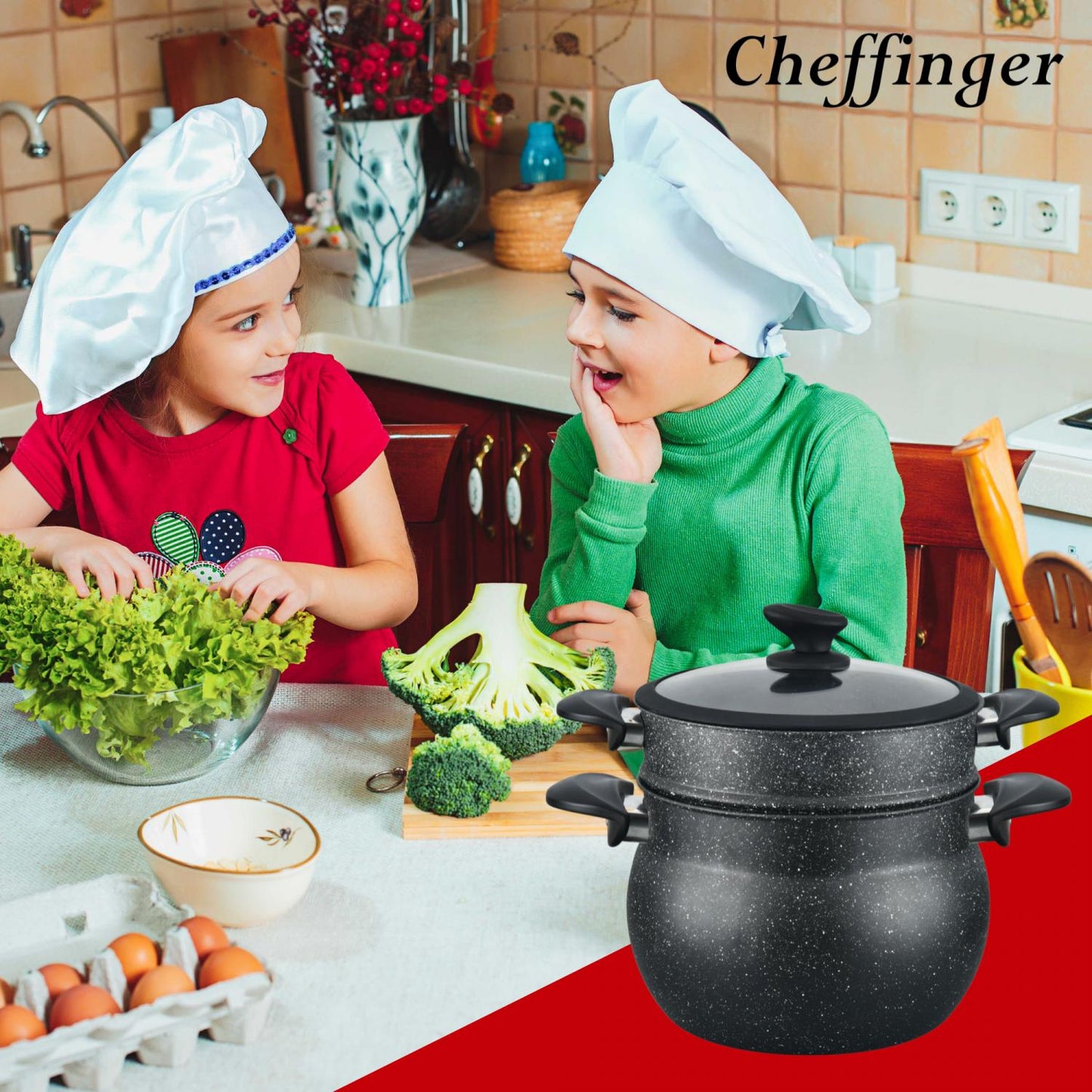 Cheffinger CF-COUS12: 12L Marble Coated Steam Cooker Couscous Pot