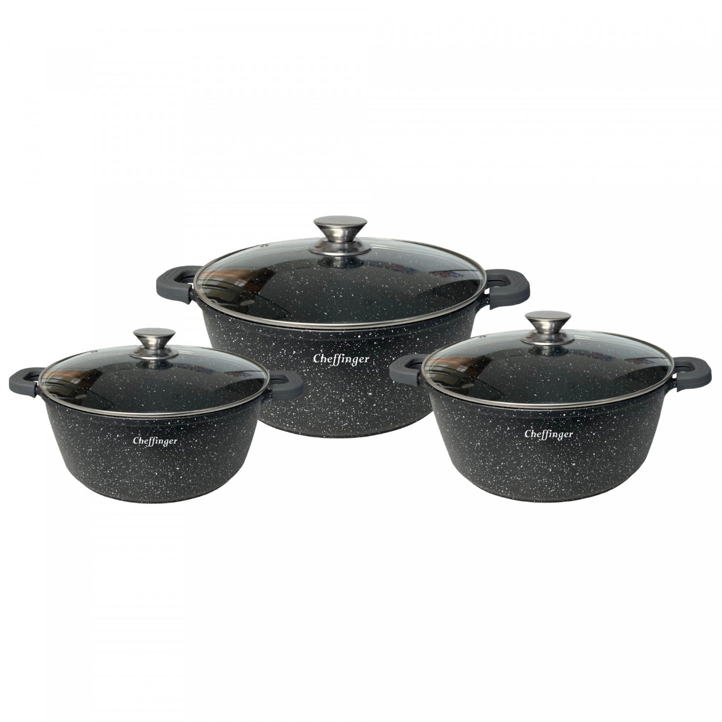 Cheffinger CF-DCS01: 6 Pieces Mable Coated Soup Pot Casserole Set - 20cm,24cm,28cm